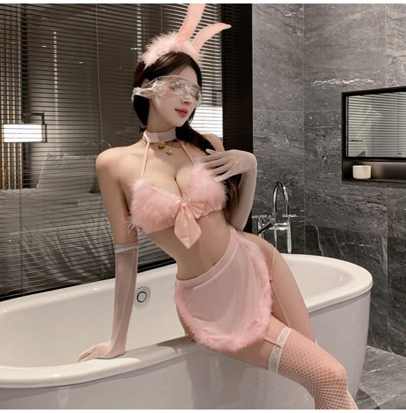 FEE ET MOI - Kawaii Bunny Maid Lingerie Set With Stocking (Pink - White)